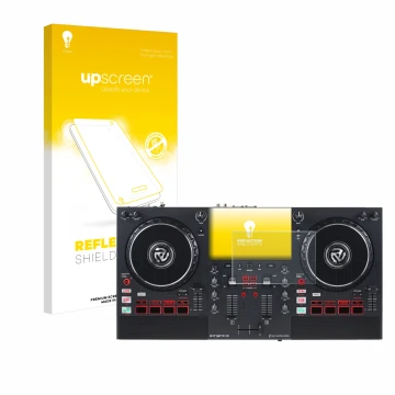 Vorderseite einer Produktverpackung mit dem Markenlogo upscreen. Daneben ist das Gerät Numark Mixstream Pro+ mit dem zugehörig