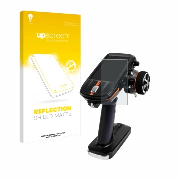Vorderseite einer Produktverpackung mit dem Markenlogo upscreen. Daneben ist das Gerät RadioLink RC8X mit dem zugehörigen Disp