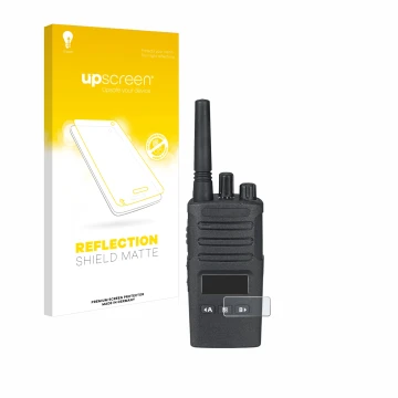 Vorderseite einer Produktverpackung mit dem Markenlogo upscreen. Daneben ist das Gerät Motorola XT460 mit dem zugehörigen Disp