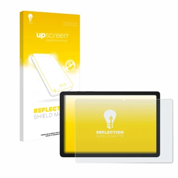 Vorderseite einer Produktverpackung mit dem Markenlogo upscreen. Daneben ist das Gerät Samsung Galaxy Tab A9 Plus 5G mit dem z