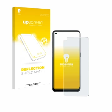 Vorderseite einer Produktverpackung mit dem Markenlogo upscreen. Daneben ist das Gerät Oppo Reno 8T mit dem zugehörigen Displa