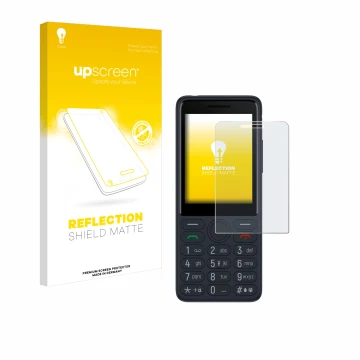 Vorderseite einer Produktverpackung mit dem Markenlogo upscreen. Daneben ist das Gerät TCL Onetouch 4022s mit dem zugehörigen 