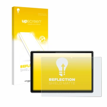 Vorderseite einer Produktverpackung mit dem Markenlogo upscreen. Daneben ist das Gerät Doogee U10 mit dem zugehörigen Displays