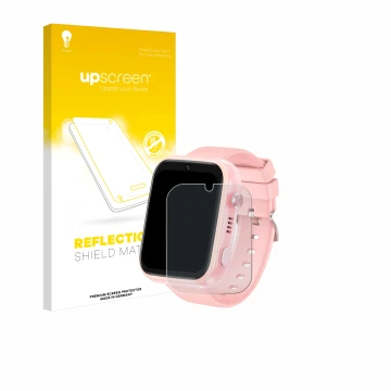 Vorderseite einer Produktverpackung mit dem Markenlogo upscreen. Daneben ist das Gerät jianyana 4G Kids Smartwatch mit dem zug