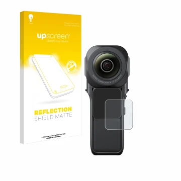 Vorderseite einer Produktverpackung mit dem Markenlogo upscreen. Daneben ist das Gerät Insta360 One RS 1-Zoll 360 mit dem zuge