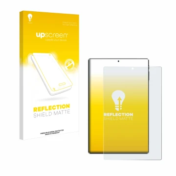 Vorderseite einer Produktverpackung mit dem Markenlogo upscreen. Daneben ist das Gerät Simplori M107 mit dem zugehörigen Displ