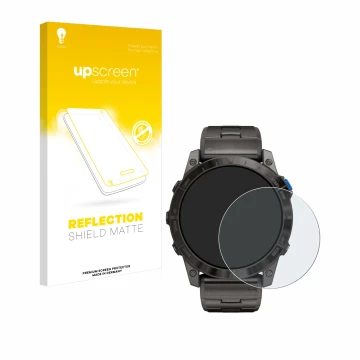 Vorderseite einer Produktverpackung mit dem Markenlogo upscreen. Daneben ist das Gerät Garmin D2 Mach1 Pro mit dem zugehörigen