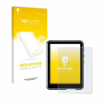 Vorderseite einer Produktverpackung mit dem Markenlogo upscreen. Daneben ist das Gerät Mechen M3 mit dem zugehörigen Displaysc