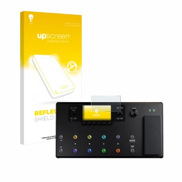Vorderseite einer Produktverpackung mit dem Markenlogo upscreen. Daneben ist das Gerät Line 6 Helix LT mit dem zugehörigen Dis