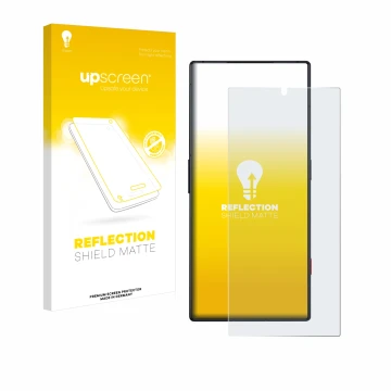 Vorderseite einer Produktverpackung mit dem Markenlogo upscreen. Daneben ist das Gerät ZTE Nubia Red Magic 8 Pro mit dem zugeh