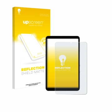 Vorderseite einer Produktverpackung mit dem Markenlogo upscreen. Daneben ist das Gerät Alldocube iPlay 50 mini Pro mit dem zug