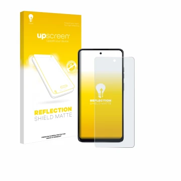 Vorderseite einer Produktverpackung mit dem Markenlogo upscreen. Daneben ist das Gerät Motorola Moto G24 mit dem zugehörigen D