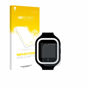 Vorderseite einer Produktverpackung mit dem Markenlogo upscreen. Daneben ist das Gerät SaveFamily Iconic Plus 4G mit dem zugeh