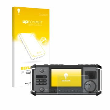 Vorderseite einer Produktverpackung mit dem Markenlogo upscreen. Daneben ist das Gerät Xiegu X6200 mit dem zugehörigen Display