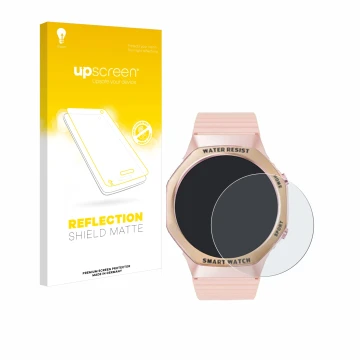 Vorderseite einer Produktverpackung mit dem Markenlogo upscreen. Daneben ist das Gerät Mutoy Smartwatch 1.32
