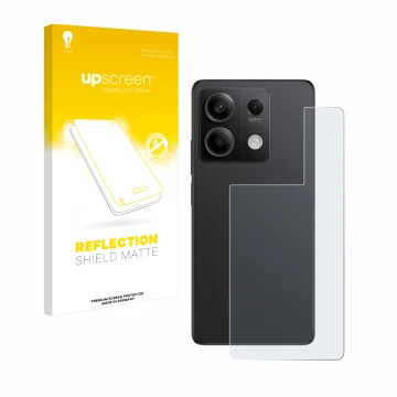Vorderseite einer Produktverpackung mit dem Markenlogo upscreen. Daneben ist das Gerät Xiaomi Redmi Note 13 Pro 5G (Rückseite)
