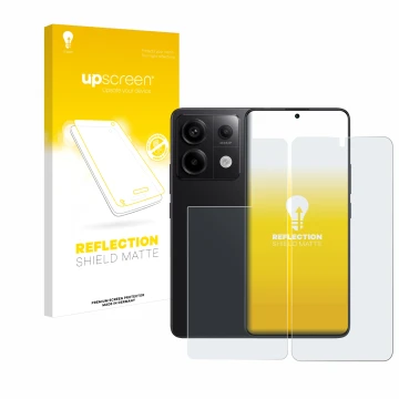 Vorderseite einer Produktverpackung mit dem Markenlogo upscreen. Daneben ist das Gerät Xiaomi Redmi Note 13 Pro 5G (Display+Rü