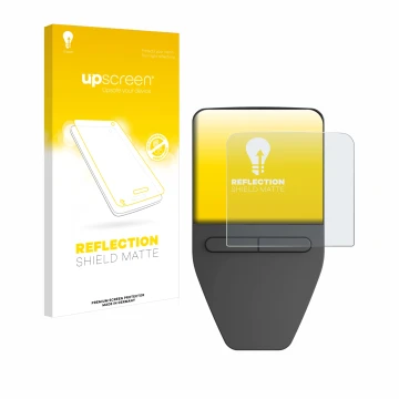 Vorderseite einer Produktverpackung mit dem Markenlogo upscreen. Daneben ist das Gerät Trezor Safe 3 mit dem zugehörigen Displ