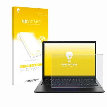 Vorderseite einer Produktverpackung mit dem Markenlogo upscreen. Daneben ist das Gerät Lenovo ThinkPad L13 Gen 4 Non-Touch mit