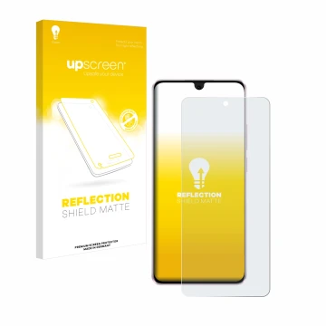 Vorderseite einer Produktverpackung mit dem Markenlogo upscreen. Daneben ist das Gerät Oppo Reno 11 F mit dem zugehörigen Disp