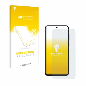 Vorderseite einer Produktverpackung mit dem Markenlogo upscreen. Daneben ist das Gerät Samsung Galaxy A55 5G mit dem zugehörig