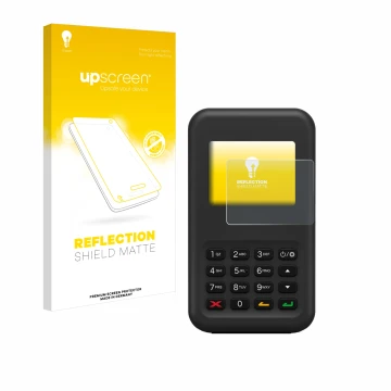 Vorderseite einer Produktverpackung mit dem Markenlogo upscreen. Daneben ist das Gerät Shopify WisePad 3 mit dem zugehörigen D