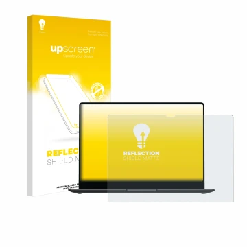 Vorderseite einer Produktverpackung mit dem Markenlogo upscreen. Daneben ist das Gerät Samsung Galaxy Book4 Pro 14