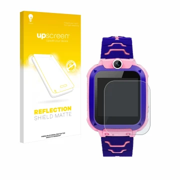 Vorderseite einer Produktverpackung mit dem Markenlogo upscreen. Daneben ist das Gerät Bothergu Kids Smartwatch Q12 mit dem zu