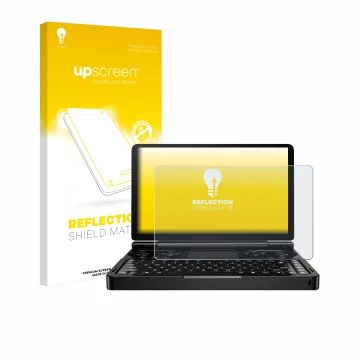 Vorderseite einer Produktverpackung mit dem Markenlogo upscreen. Daneben ist das Gerät GPD Win Mini (2024) mit dem zugehörigen