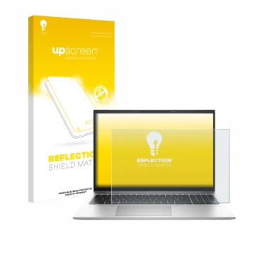 Vorderseite einer Produktverpackung mit dem Markenlogo upscreen. Daneben ist das Gerät HP EliteBook 865 G10 mit dem zugehörige