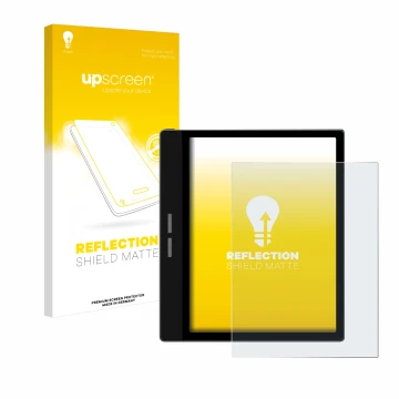 Vorderseite einer Produktverpackung mit dem Markenlogo upscreen. Daneben ist das Gerät Bigme B751C mit dem zugehörigen Display