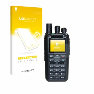 Vorderseite einer Produktverpackung mit dem Markenlogo upscreen. Daneben ist das Gerät AnyTone AT-D878UV II Plus mit dem zugeh
