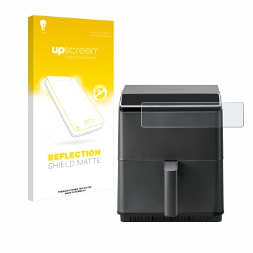 Vorderseite einer Produktverpackung mit dem Markenlogo upscreen. Daneben ist das Gerät Cosori CAF-P583S mit dem zugehörigen Di