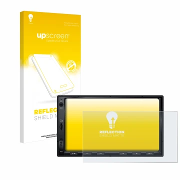 Vorderseite einer Produktverpackung mit dem Markenlogo upscreen. Daneben ist das Gerät Atoto F7 WE mit dem zugehörigen Display