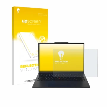 Vorderseite einer Produktverpackung mit dem Markenlogo upscreen. Daneben ist das Gerät Lenovo ThinkPad X1 Carbon Gen 12 14