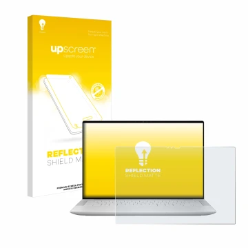 Vorderseite einer Produktverpackung mit dem Markenlogo upscreen. Daneben ist das Gerät Dell XPS 14 9440 Touch mit dem zugehöri