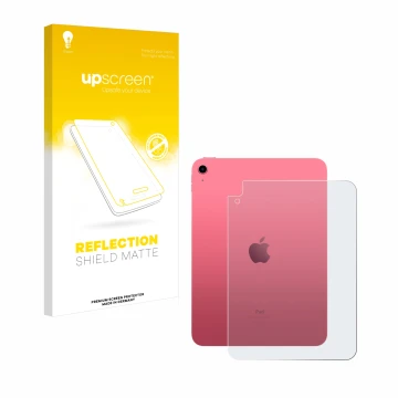 Vorderseite einer Produktverpackung mit dem Markenlogo upscreen. Daneben ist das Gerät Apple iPad 10.9