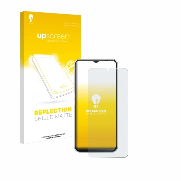 Vorderseite einer Produktverpackung mit dem Markenlogo upscreen. Daneben ist das Gerät Emporia ME.6 mit dem zugehörigen Displa