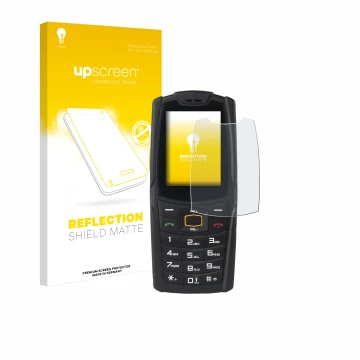 Vorderseite einer Produktverpackung mit dem Markenlogo upscreen. Daneben ist das Gerät AGM M6 mit dem zugehörigen Displayschut