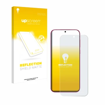 Vorderseite einer Produktverpackung mit dem Markenlogo upscreen. Daneben ist das Gerät Huawei Pura 70 mit dem zugehörigen Disp