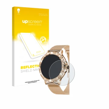 Vorderseite einer Produktverpackung mit dem Markenlogo upscreen. Daneben ist das Gerät walkbee Smartwatch 1.3