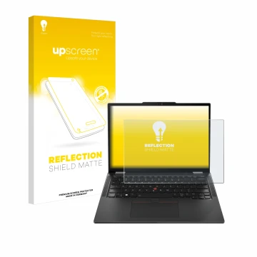 Vorderseite einer Produktverpackung mit dem Markenlogo upscreen. Daneben ist das Gerät Lenovo ThinkPad X13 Gen 5 mit dem zugeh