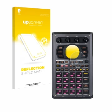 Vorderseite einer Produktverpackung mit dem Markenlogo upscreen. Daneben ist das Gerät Roland SP-404MKII mit dem zugehörigen D