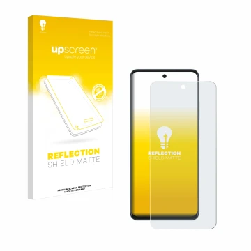 Vorderseite einer Produktverpackung mit dem Markenlogo upscreen. Daneben ist das Gerät Oppo A60 mit dem zugehörigen Displaysch
