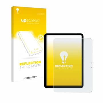 Vorderseite einer Produktverpackung mit dem Markenlogo upscreen. Daneben ist das Gerät Apple iPad Air 11