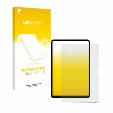 Vorderseite einer Produktverpackung mit dem Markenlogo upscreen. Daneben ist das Gerät Apple iPad Pro 13