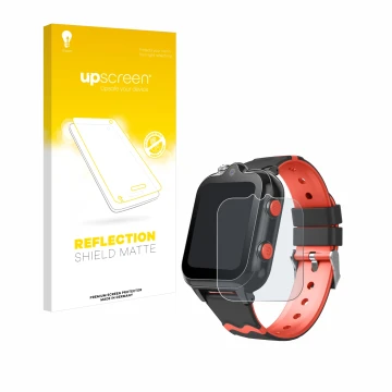 Vorderseite einer Produktverpackung mit dem Markenlogo upscreen. Daneben ist das Gerät Yuede Kids Smartwatch 1.69