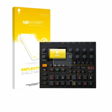 Vorderseite einer Produktverpackung mit dem Markenlogo upscreen. Daneben ist das Gerät Elektron Digitakt II mit dem zugehörige