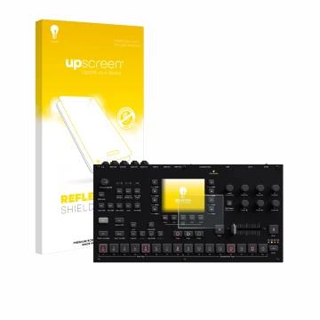 Vorderseite einer Produktverpackung mit dem Markenlogo upscreen. Daneben ist das Gerät Elektron Octatrack MKII mit dem zugehör