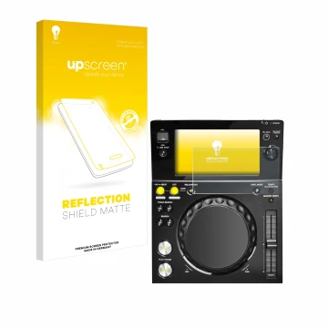 Vorderseite einer Produktverpackung mit dem Markenlogo upscreen. Daneben ist das Gerät Pioneer XDJ -700 mit dem zugehörigen Di